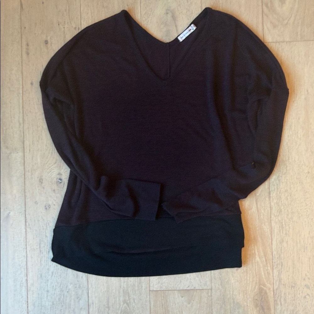 Rag and Bone size small V-Neck Long Sleeve Top in Black and Dark Purple